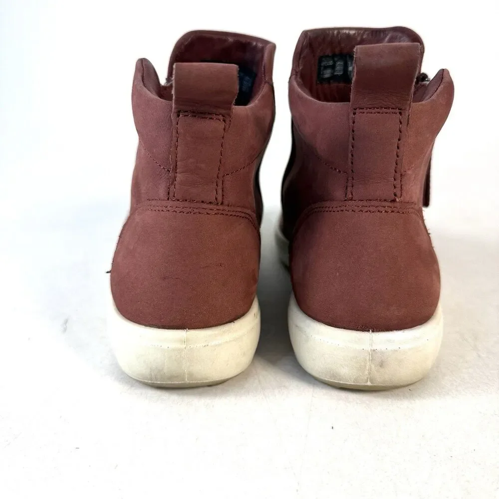 ECCO Women's Burgundy Red Soft 7 Nubuck Ankle Boot Size 38 7.5 High Top Sneaker